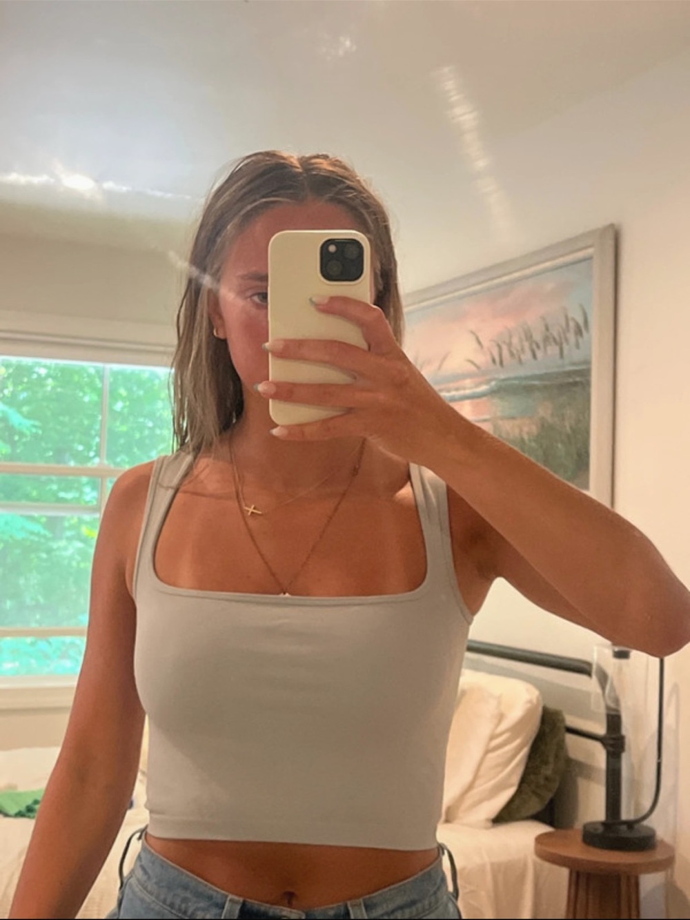 Amazon Light Gray Square Neck Crop Tank